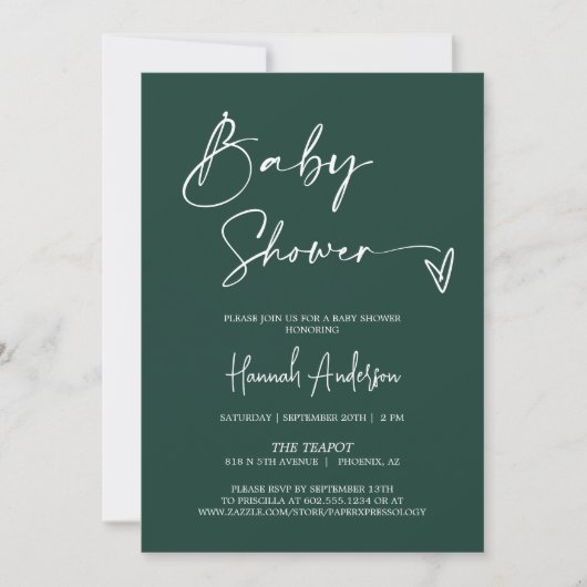 Modern Emerald Groen Baby shower QR Code Foto Kaart (Voorkant)