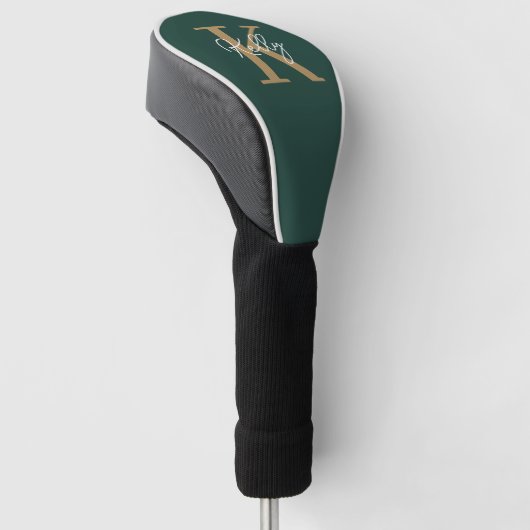 Modern Emerald Groen Goud Monogram Script Golfheadcover (Schuin)