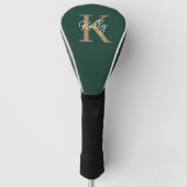 Modern Emerald Groen Goud Monogram Script Golfheadcover (Voorkant)
