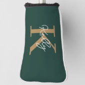 Modern Emerald Groen Goud Monogram Script Golfheadcover (Draai 90)