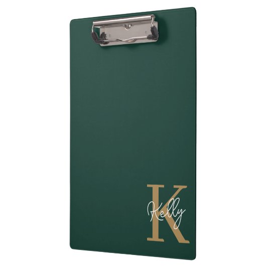 Modern Emerald Groen Goud Monogram Script Klembord (Links)