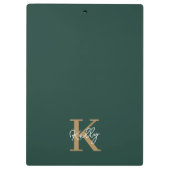 Modern Emerald Groen Goud Monogram Script Klembord (Achterkant)