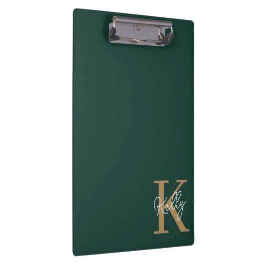 Modern Emerald Groen Goud Monogram Script Klembord (Rechts)