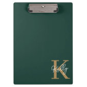 Modern Emerald Groen Goud Monogram Script Klembord (Voorkant)