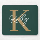Modern Emerald Groen Goud Monogram Script Muismat (Voorkant)