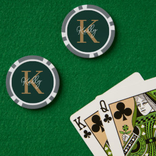 Modern Emerald Groen Goud Monogram Script Poker Chips