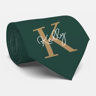 Modern Emerald Groen Goud Monogram Script Stropdas