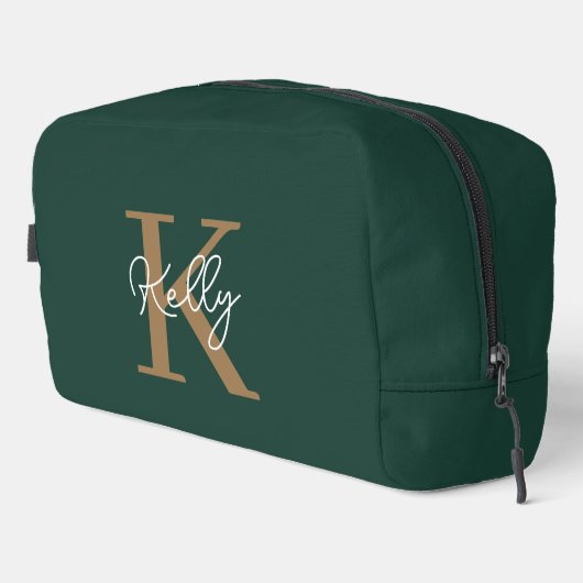 Modern Emerald Groen Goud Monogram Script Toilettasje (Rechterhoek)