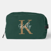 Modern Emerald Groen Goud Monogram Script Toilettasje (Achterkant)