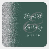 Modern Emerald Groen Zilver Glitter Edge Bruiloft Vierkante Sticker (Voorkant)