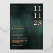 Modern Emerald Groen Zwart Elegant Bruiloft Folie Uitnodiging (Voorkant)