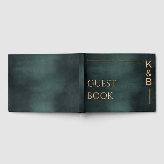 Modern Emerald Groen Zwart Elegant Bruiloft Gastenboek (Volledig)