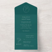 Modern Emerald Monogram  Script Wedding All In One Uitnodiging (Binnen)
