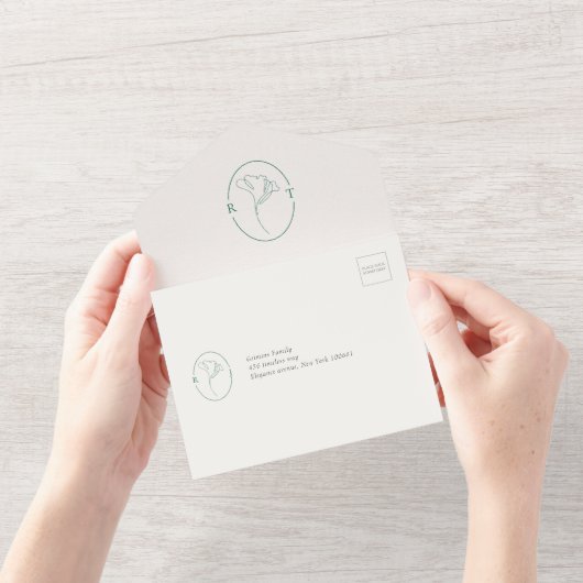 Modern Emerald Monogram  Script Wedding All In One Uitnodiging (Opening)