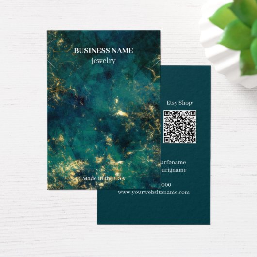 Modern Emerald QR Code Jewelry Business Ketting Visitekaartje (Bureau)