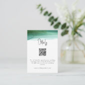 Modern Emerald Waterverf Wedding Details QR Code Informatiekaartje (Staand voorkant)