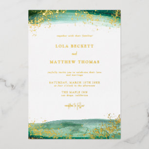 Modern Emerald Waterverf Wedding Invitation Folie Uitnodiging