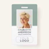 Modern Employee ID Naam Bedrijf Logo Green Badge (Voorkant)