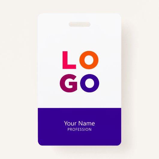 Modern Employee Logo, Photo, Qr Code, Name Indigo Badge (Voorkant)