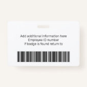 Modern Employee Photo Logo Barcode Name Badge (Achterkant)
