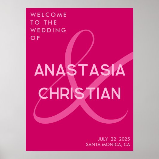 Modern en Bold Magenta Bruiloft Welkom Poster (Voorkant)