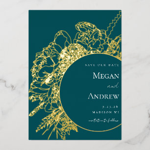 Modern en Elegant Bloemenboeket Save the Date Folie Uitnodiging
