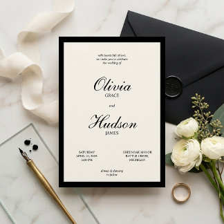 Modern en Elegant Huwelijk met Zwartrand Script Kaart
