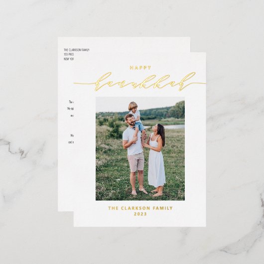 Modern en elegant script Happy Hanukkah-foto Folie Feestdagen Briefkaart (Voorkant / Achterkant)