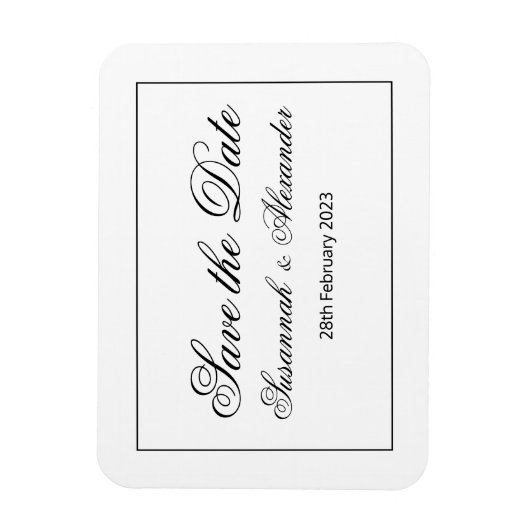 Modern en elegant zwart en wit sparen de Datum Magneet (Verticaal)