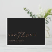 Modern en elegant zwart-Roos, zwart-witscript Save The Date (Staand voorkant)