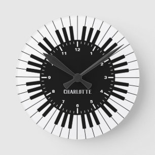 Modern en elegant zwart-wit piano-toetsenbord ronde klok