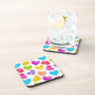 Modern en Girly Vibrant Doodled Hearts Pattern Drankjes Onderzetter