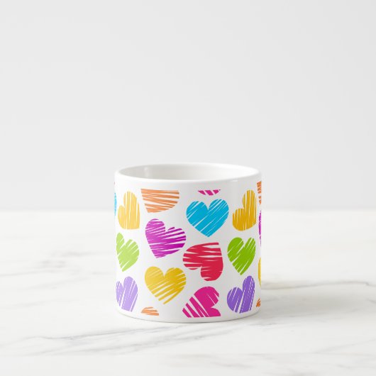 Modern en Girly Vibrant Doodled Hearts Pattern Espresso Kop (Voorkant)