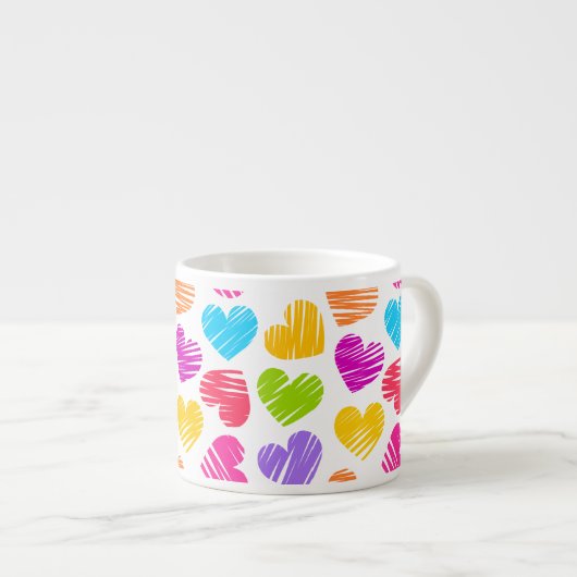 Modern en Girly Vibrant Doodled Hearts Pattern Espresso Kop (Voorkant rechts)