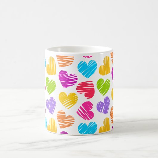 Modern en Girly Vibrant Doodled Hearts Pattern Koffiemok (Center)