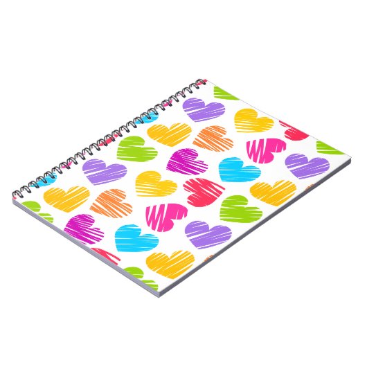 Modern en Girly Vibrant Doodled Hearts Pattern Notitieboek (Linkerzijde)