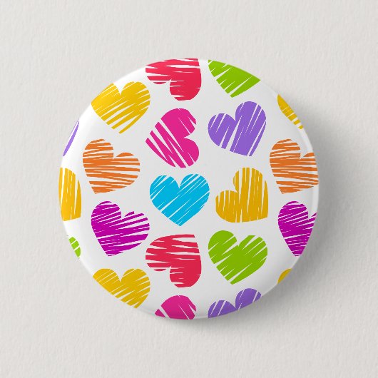 Modern en Girly Vibrant Doodled Hearts Pattern Ronde Button 5,7 Cm (Voorkant)
