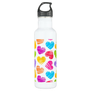 Modern en Girly Vibrant Doodled Hearts Pattern Waterfles