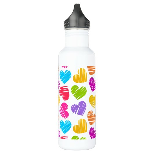 Modern en Girly Vibrant Doodled Hearts Pattern Waterfles (Links)