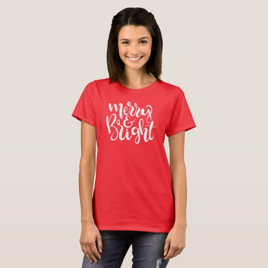 Modern en helder Modern script Rode vrouwen Kerstm T-shirt (Voorkant volledig)