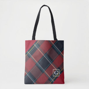 Modern en klassiek rood en blauw geplakt monogram draagtas