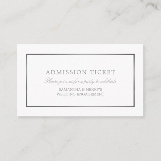 Modern en stijlvol, wit en zilver, toelatingsticke informatiekaartje (Voorkant)