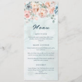 Modern en trendy blauw Roos bruiloft Menu (Voorkant)