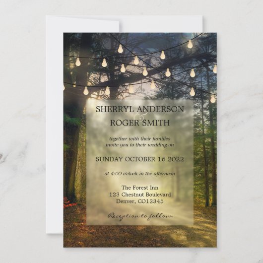 Modern Enchanted Forest String Lights Wedding Kaart (Voorkant)