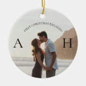 Modern Engagement 2 Photo First Christmas Engaged Keramisch Ornament (Voorkant)