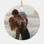 Modern Engagement 2 Photo First Christmas Engaged Keramisch Ornament (Achterkant)