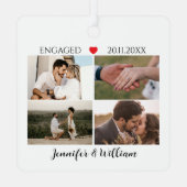 Modern Engagement keepsake Custom Photo Collage  Metalen Ornament (Achterkant)