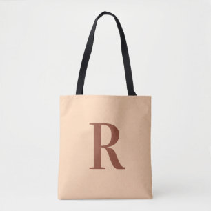 Modern enkelvoudig monogram beige draagtas