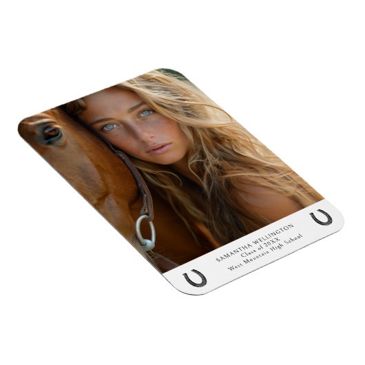 Modern Equestrian Hoefijzer Foto Afstuderen Magneet (Rechterzijde)