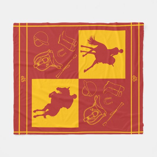 Modern Equestrian Theme Monogram Fleece Deken (Voorkant (Horizontaal))